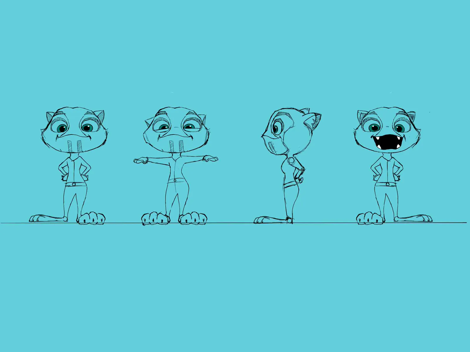 KidICA character turnaround sketches used as reference for the 3D model
